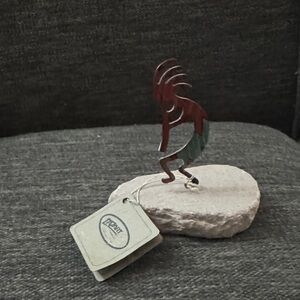 Metal Kokopelli Sculpture on Stone Base